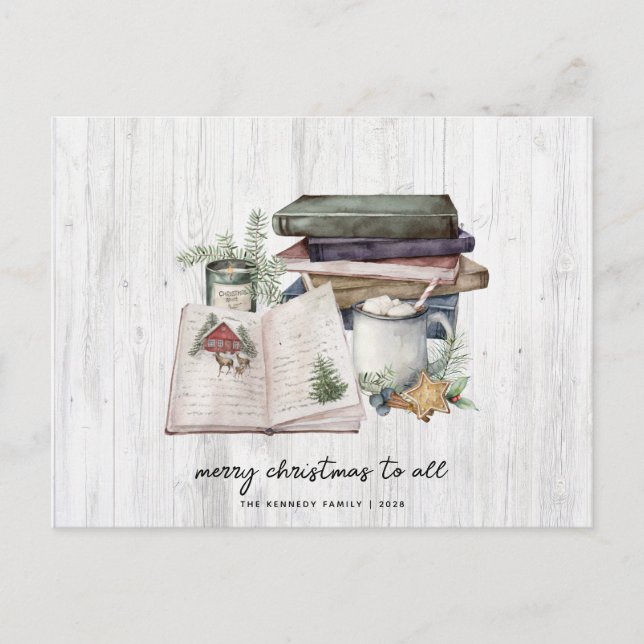 Cartes Pour Fêtes Annuelles Rustique Joyeux Noël Vert Simple (Devant)