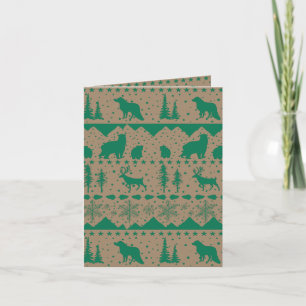 Cartes Pour Fêtes Annuelles Rustique Kraft Nordic Sweater Green Animaux d'hive