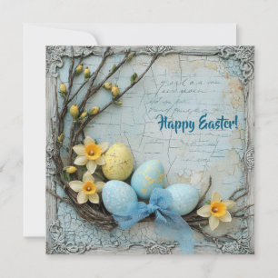 Cartes Pour Fêtes Annuelles Rustique Pastel bleu et jaune OEufs de Pâques rétr