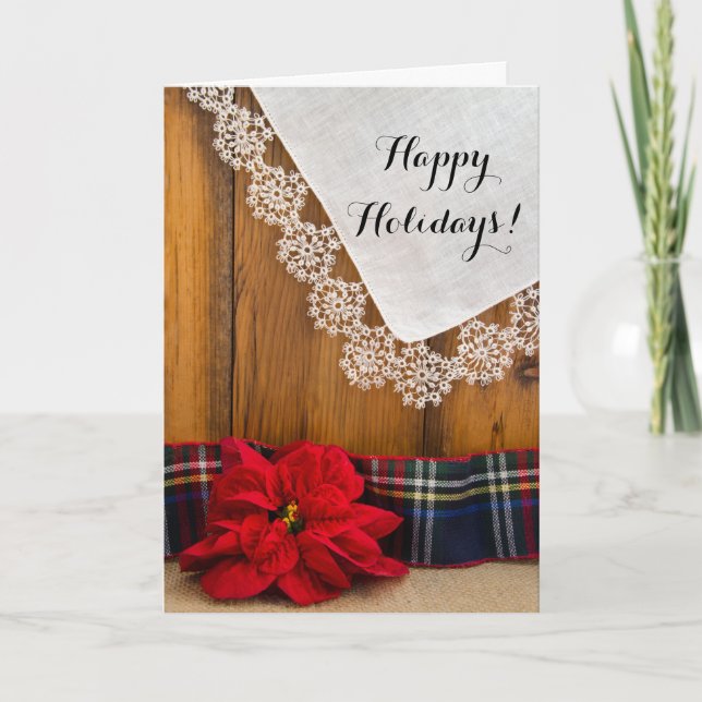 Cartes Pour Fêtes Annuelles Rustique Poinsettia Business Pays Noël (Devant)