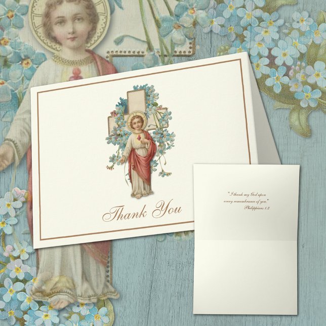 Cartes Pour Fêtes Annuelles Sacré Coeur Prêtre Ordination Catholique (Sacred Heart of Child Jesus Traditional Catholic Thank You Stationery Notecard)