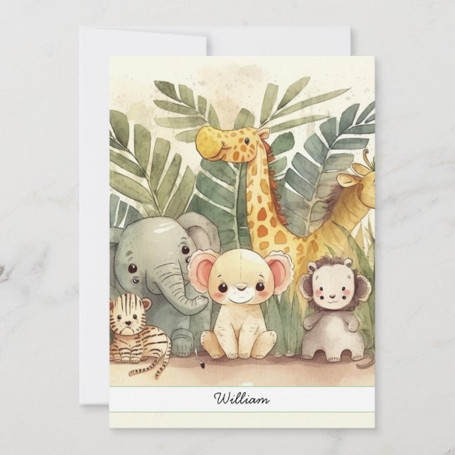 Cartes Pour Fêtes Annuelles Safari personnalisé animaux de la jungle (Devant)