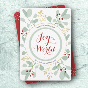 Cartes Pour Fêtes Annuelles Sage Feuilles et Berries Joy au monde