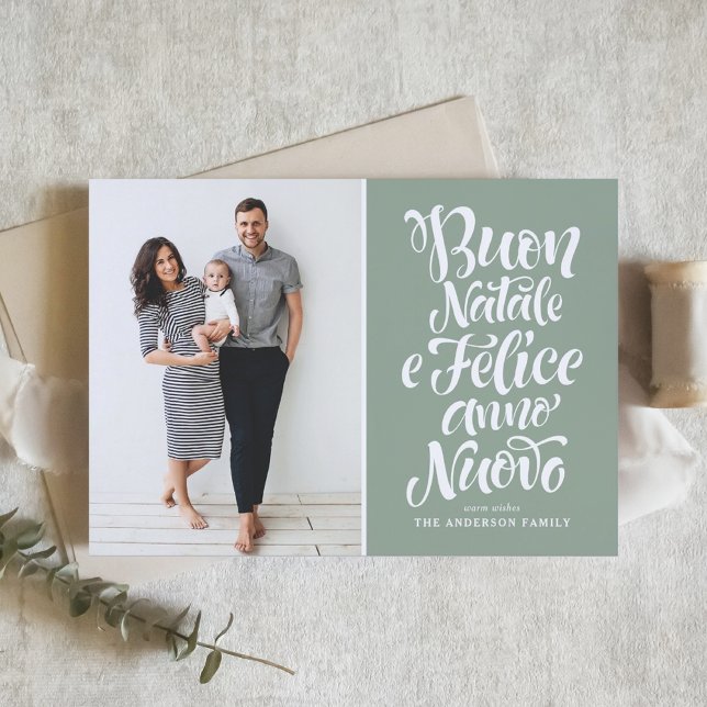 Cartes Pour Fêtes Annuelles Sage Green Buon Natale Calligraphie (Créateur téléchargé)