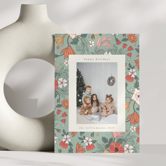 Cartes Pour Fêtes Annuelles Sage Green Chic Botanique Personnalisé Photo verti (Créateur téléchargé)