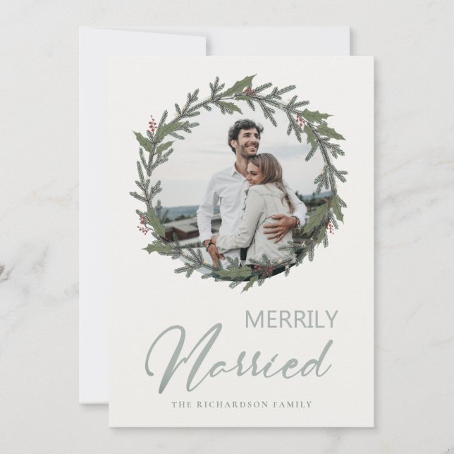 Cartes Pour Fêtes Annuelles Sage Green Christmas Wreath Photo Merrily Mariée (Devant)