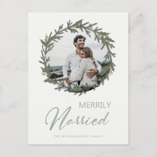 Cartes Pour Fêtes Annuelles Sage Green Christmas Wreath Photo Merrily Mariée