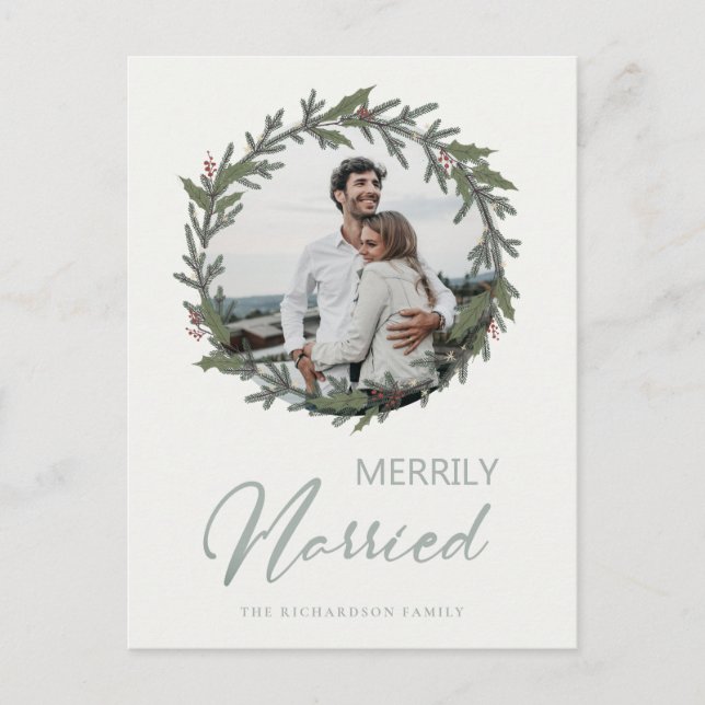 Cartes Pour Fêtes Annuelles Sage Green Christmas Wreath Photo Merrily Mariée (Devant)