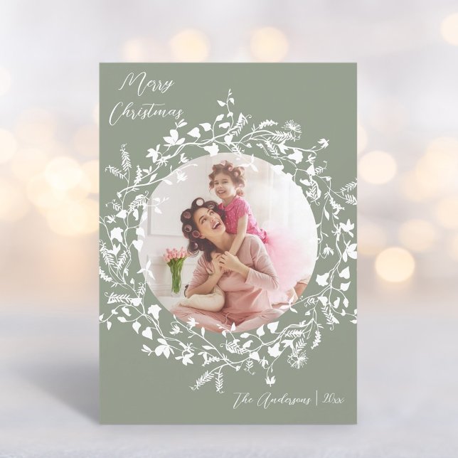 Cartes Pour Fêtes Annuelles Sage Green Elegant Boho Fleur sauvage Noël (Créateur téléchargé)