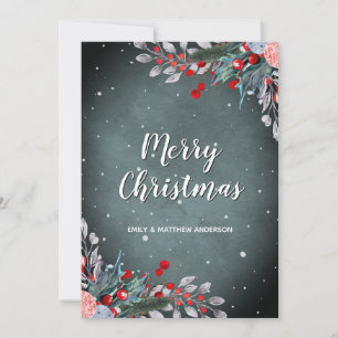 Cartes Pour Fêtes Annuelles Sage Green et Red Winter Foliage Salutation de vac