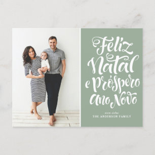 Cartes Pour Fêtes Annuelles Sage Green Feliz Natal Calligraphie de Noël Photo