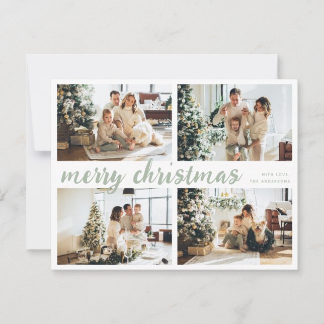 Cartes Pour Fêtes Annuelles Sage Green Joyeux Noël Calligraphie Quatre photos (Devant)