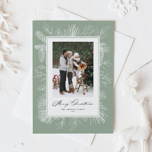 Cartes Pour Fêtes Annuelles Sage Green Vintage cadre botanique Joyeux Noël