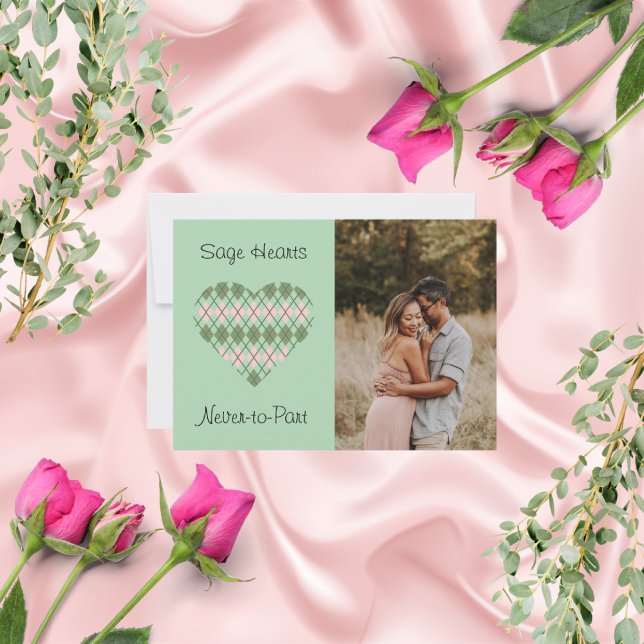 Cartes Pour Fêtes Annuelles Sage Hearts Sage et Jacquard rose Photo Valentine (Créateur téléchargé)