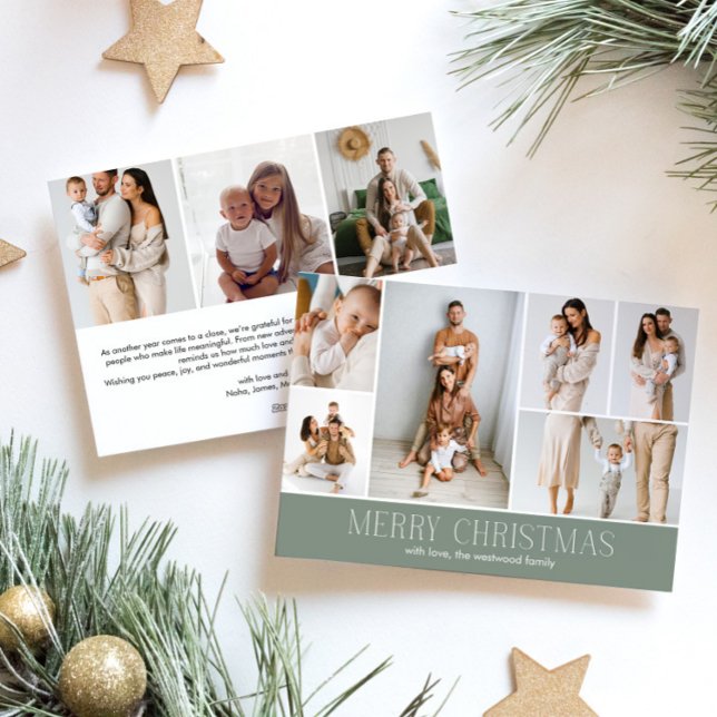 Cartes Pour Fêtes Annuelles SAGE Joyeux Noël chic 9 Collage Multi Photo (Créateur téléchargé)