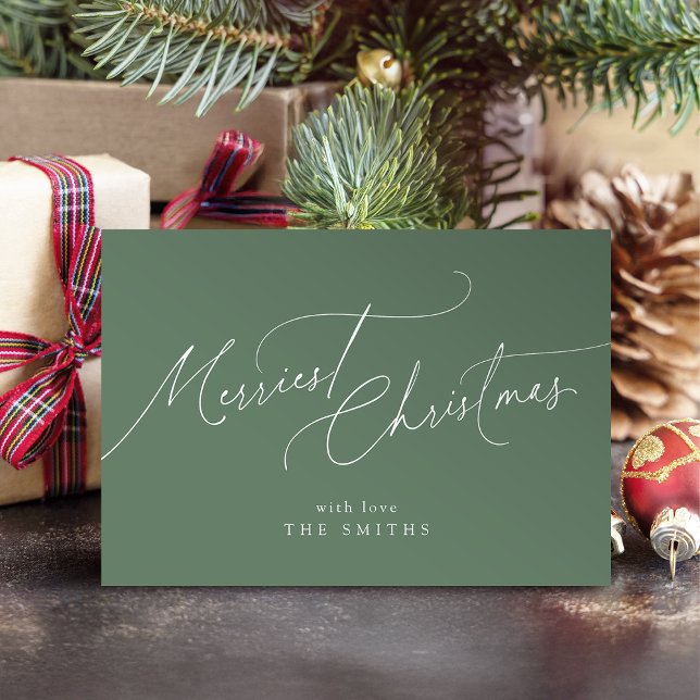 Cartes Pour Fêtes Annuelles Sage Minimalist Elegant Script Merriest Christmas (Sage Minimalist Elegant Script Merriest Christmas Holiday Card)