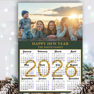Cartes Pour Fêtes Annuelles Sage moderne Green 2025 Calendrier Gold Script Sim