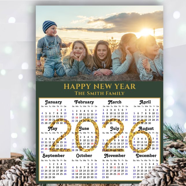 Cartes Pour Fêtes Annuelles Sage moderne Green 2025 Calendrier Gold Script Sim (Créateur téléchargé)