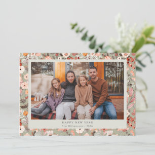 Cartes Pour Fêtes Annuelles Sage rustique Vert Floral Boho Photo Nouvel An