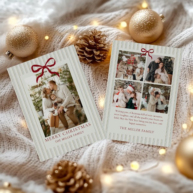 Cartes Pour Fêtes Annuelles Sage Stripe Family Photo Christmas Holiday Card (Créateur téléchargé)