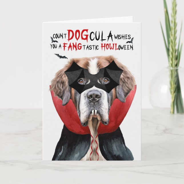 Cartes Pour Fêtes Annuelles Saint Bernard Chien Drôle Comte DOGcula Halloween (Devant)
