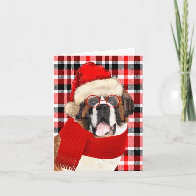 Cartes Pour Fêtes Annuelles Saint Bernard Chien et rouge Noël (Devant)