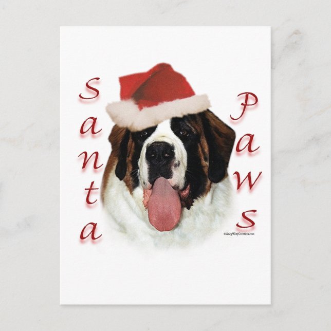 Cartes Pour Fêtes Annuelles Saint Bernard Père Noël Paws (Devant)