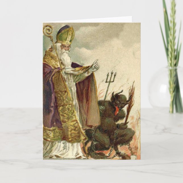 Cartes Pour Fêtes Annuelles Saint Nicolas Krampus Prêtre de la fourche (Devant)