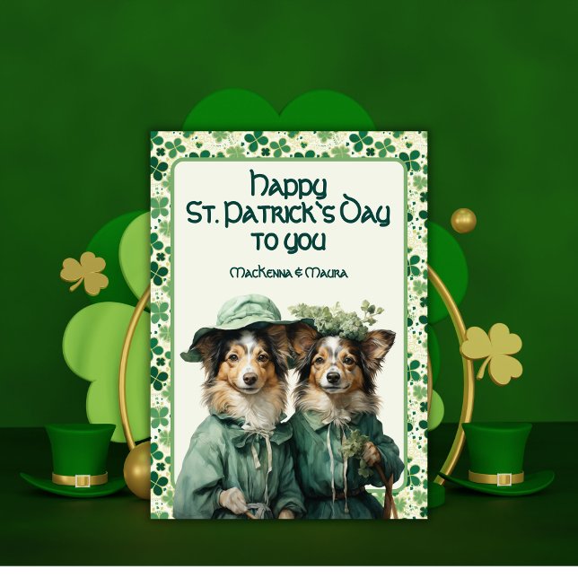 Cartes Pour Fêtes Annuelles Saint Patrick Lucky Irish Paws Duo Dog (St. Patrick Lucky Irish Paws Duo Dog Holiday Card)