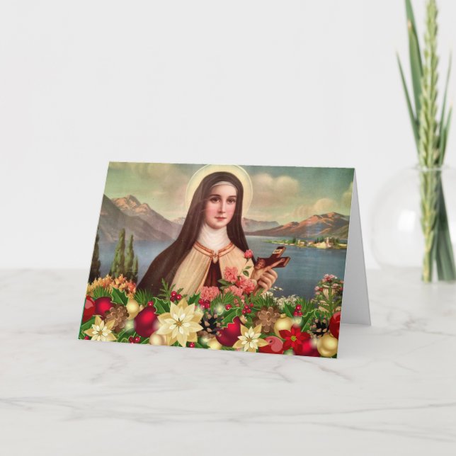 Cartes Pour Fêtes Annuelles Saint-Therese Rose Crucifix Noël (Devant)