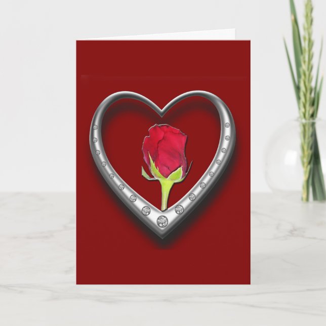 Cartes Pour Fêtes Annuelles Saint Valentin Argent Charm Frame Heart - Red Rose (Devant)