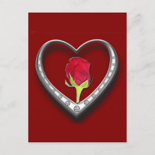 Cartes Pour Fêtes Annuelles Saint Valentin Argent Charm Frame Heart - Red Rose
