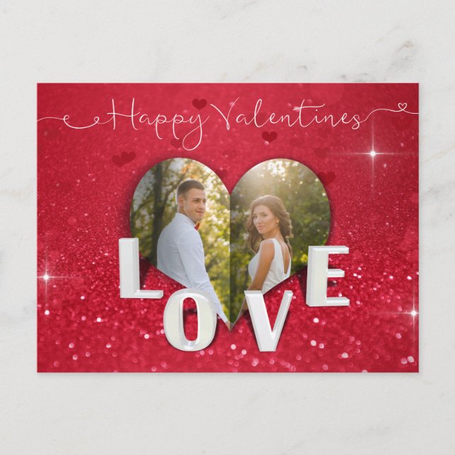 Cartes Pour Fêtes Annuelles Saint Valentin au coeur Photo Parties scintillant  (Devant)