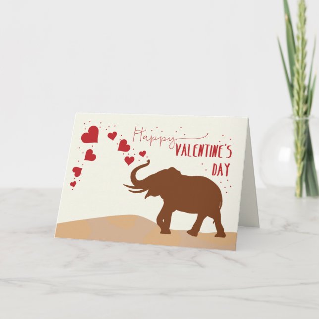 Cartes Pour Fêtes Annuelles Saint Valentin avec Joyeux éléphant et Coeurs (Devant)