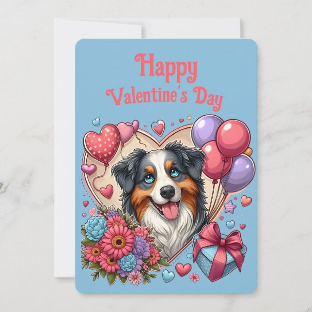 Cartes Pour Fêtes Annuelles Saint-Valentin - Berger australien 4 - (Devant)