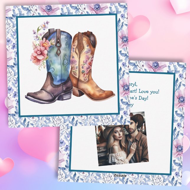 Cartes Pour Fêtes Annuelles Saint-Valentin Boots Cowboy Photo Personnalisés (Créateur téléchargé)