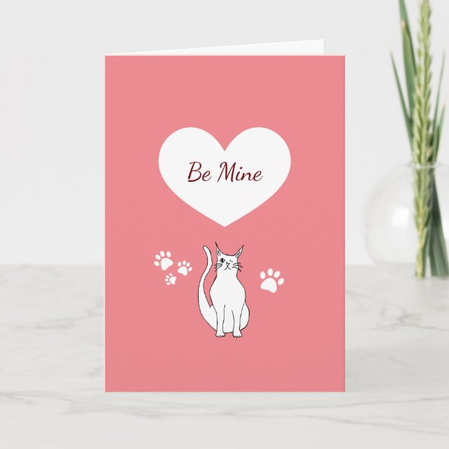 Cartes Pour Fêtes Annuelles Saint-Valentin Chat Mignon Dessin à la Main Rose (Devant)