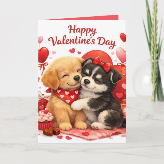 Cartes Pour Fêtes Annuelles Saint-Valentin Chiot Mignon (Devant)