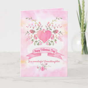 Cartes Pour Fêtes Annuelles Saint Valentin Coeur rose avec Fleurs