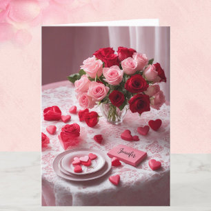 Cartes Pour Fêtes Annuelles Saint Valentin Coeurs & Roses Ajouter une signatur