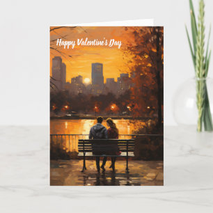 Cartes Pour Fêtes Annuelles Saint Valentin Couple assis sur le banc