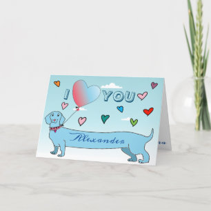 Cartes Pour Fêtes Annuelles Saint Valentin Dachshund Dog Cute Blue Hearts