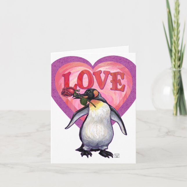 Cartes Pour Fêtes Annuelles Saint-Valentin de pingouin (Devant)