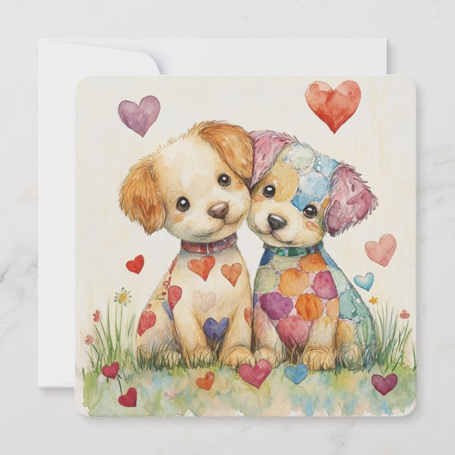 Cartes Pour Fêtes Annuelles Saint-Valentin des chiots patchwork (Devant)
