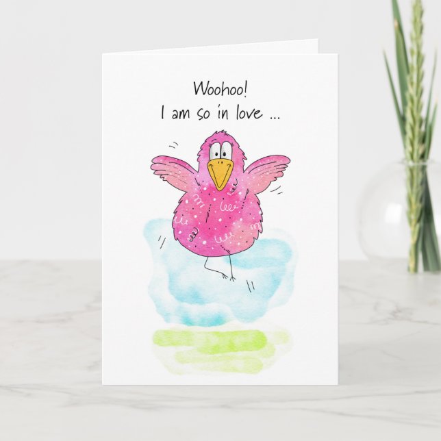 Cartes Pour Fêtes Annuelles Saint-Valentin Drôle Jumping pour Joy Pink Bird (Devant)