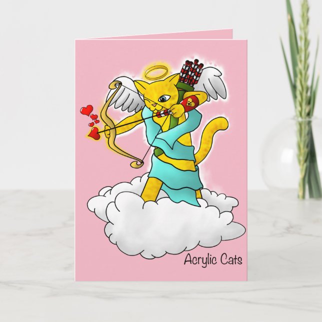 Cartes Pour Fêtes Annuelles Saint-Valentin Gingembre Chat cupide Jaune (Devant)