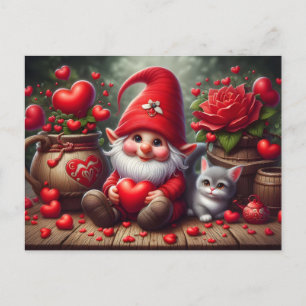 Cartes Pour Fêtes Annuelles Saint Valentin Gnome avec un chat