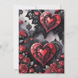 Cartes Pour Fêtes Annuelles Saint-Valentin gothique Cœurs rouges Broderie noir