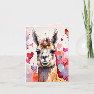 Cartes Pour Fêtes Annuelles Saint-Valentin Lama Aquarelle Cœurs Deux-Tons