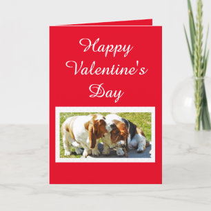 Cartes Pour Fêtes Annuelles Saint-Valentin mignonne avec Basset Hounds and Hea
